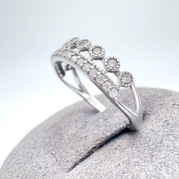 VTG Sterling Silver 925 Cubic Zirconia Beaded Design Tapered Band Ring Size 6.75 - Picture 3 of 8